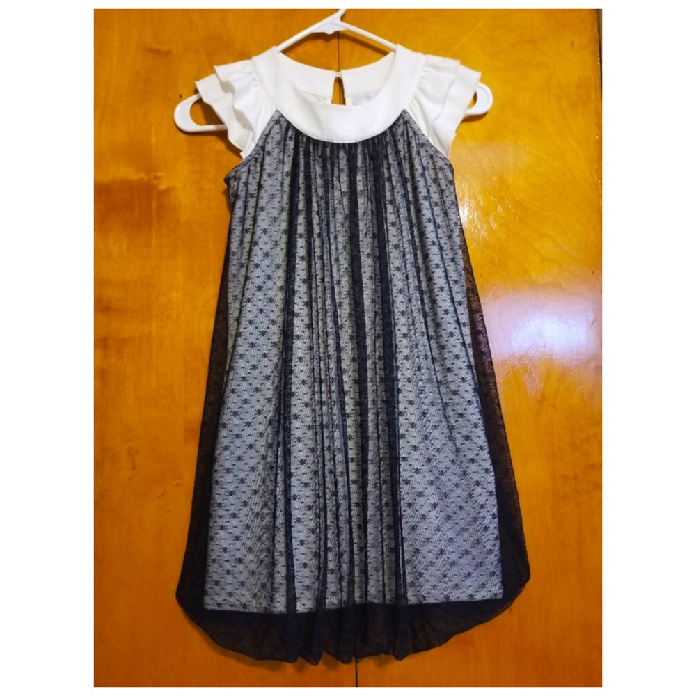 Girl’s Hanna Andersson 2-Tone Sheer Black Pleated Lace Bubble Shift Party Dress